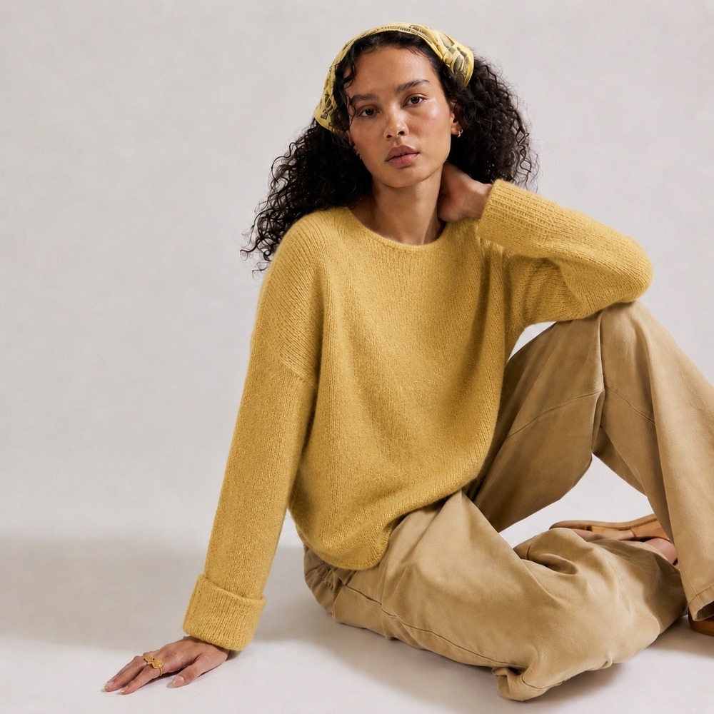 Belford Mohair Merino Wool Crewneck Sweater Women M Yellow Pastel Classic Luxury